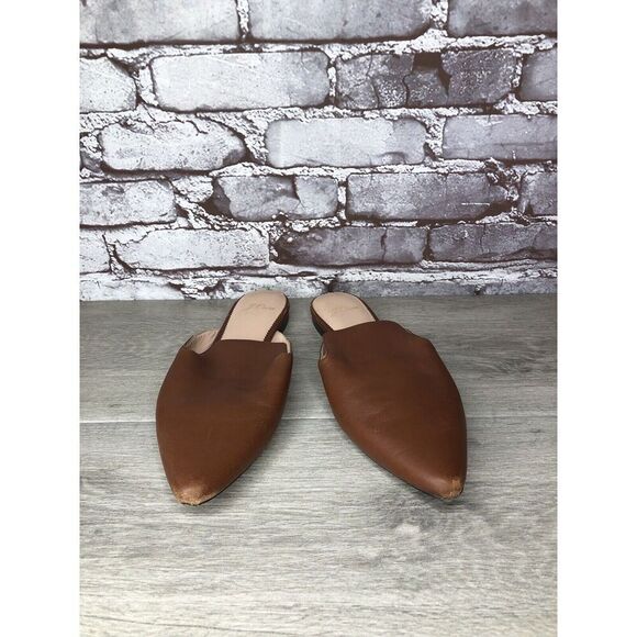 J Crew Brown Leather Pointed Toe Slip On Mules Flats Shoes Women Sz 8.5M US/39EU - Picture 2 of 16